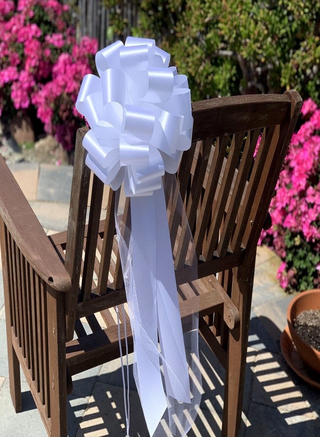 GiftWrap Etc. Large White Wedding Pull Bows with Long Tulle Tails - 9" Wide, Set of 6, Wedding Pew Bows, Valentine's Day, Mother's Day, Aisle Decor, Reception, Large Christmas Bow, Wreath, Anniversary - Image 3
